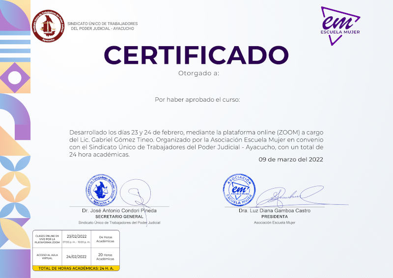 Escuela mujer certificado